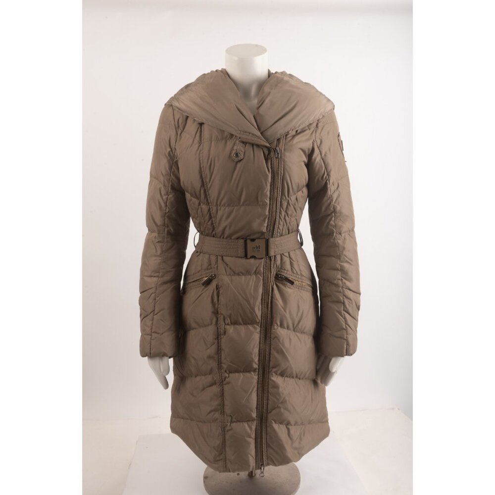 ADD Womens Puffer Coat Jacket Goose Down IT 42 US 4 Taupe Brown Hooded belted